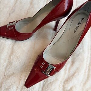 BCBGirls Red Patent Pointed Toe Buckle Pumps